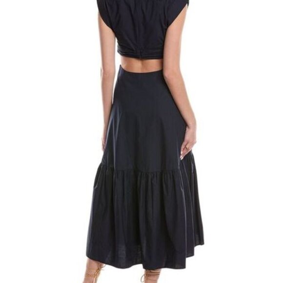 A.L.C. Alexandria Cotton Knotted Front Cut Out Waist Midi Dress Navy $495 - Picture 9 of 9